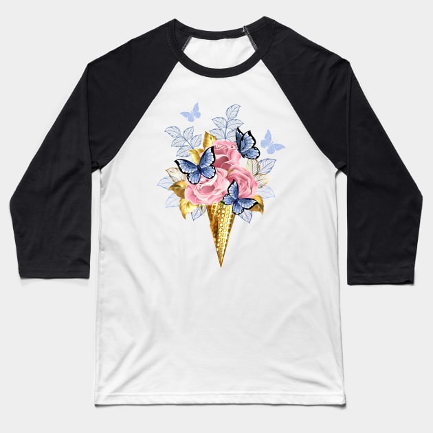 Waffle Cone with Pink Roses Baseball T-Shirt by Blackmoon9